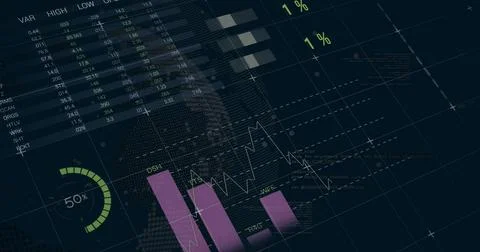 Displaying dark interface showing data on virtual dashboard, with numeric table イラスト素材