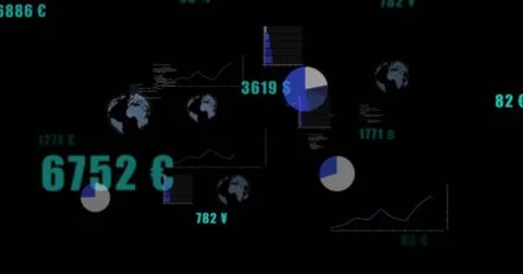 Displaying dark mode dashboard showing metrics on screen, with charts and Stock Photos