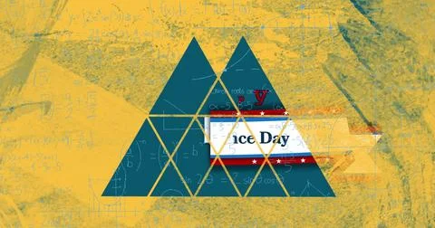 Displaying dark teal triangles on poster, featuring 'ice Day' banner and Stock Photos