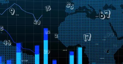 Displaying dashboard analytics on dark grid, showing stacked bars, line graph, 스톡 일러스트