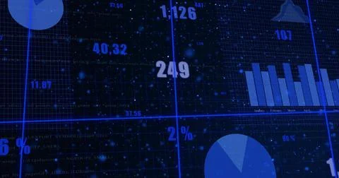Displaying dashboard at center on dark screen, showing gridlines, crosshair, pie Stock Illustration