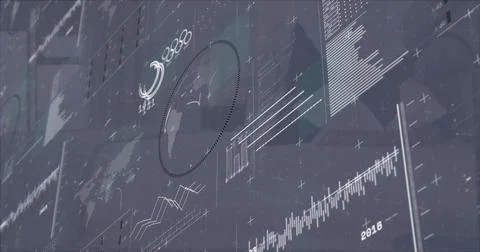 Displaying dashboard on control-room console, showing dotted map highlight, line Stock Photos