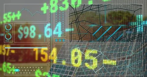 Displaying dashboard on control-room screen display, with panels, gauges, maps Stock Photos