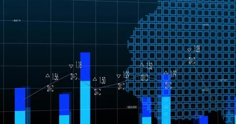 Displaying dashboard data chart showing blue bars and white line graph, numeric Stock Photos