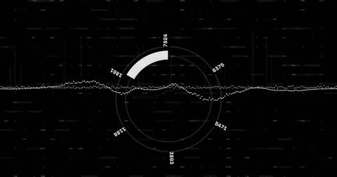 Displaying dashboard data with dotted waveform, concentric rings, numeric labels 스톡 사진