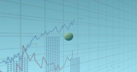 Displaying dashboard grid showing fluctuating blue and red line graphs with Stock Photos
