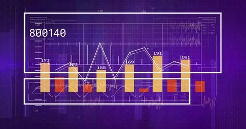 Displaying dashboard panel centered on purple grid, with white frames, yellow Stock Illustration