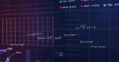 Displaying dashboard on screen showing grid with equations and 46 Stock Illustration