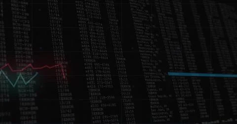 Displaying dashboard showing alphanumeric logs on screen alongside red teal l 스톡 사진