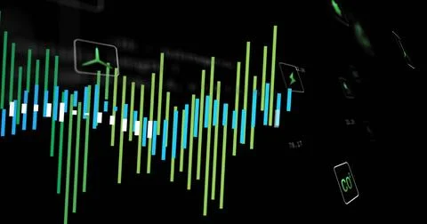 Displaying dashboard showing bars on screen with wind turbine lightning bolt CO? 스톡 일러스트