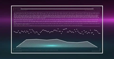 Displaying dashboard showing code text, bars, scatter data, and waveform on Stock Illustration