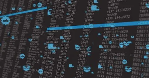 Displaying dashboard showing ERROR codes on monitor, with highlight bars and Stock Illustration