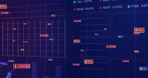 Displaying dashboard showing grid chart line graphs percentage labels Play Stock Photos