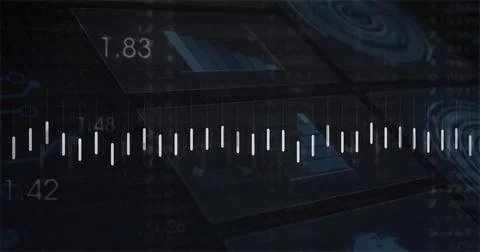 Displaying dashboard showing horizontal waveform in dark mode, with data panels Illustrazione stock