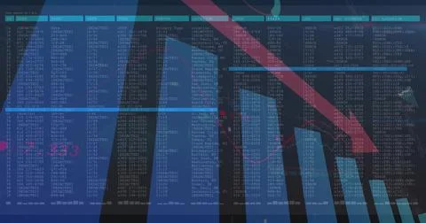 Displaying dashboard showing tabular data on blue background with IPs, rising Stock Illustration