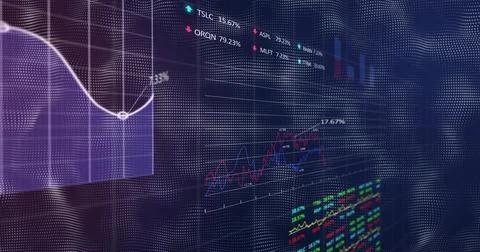 Displaying dashboard showing translucent charts on trading screen with ticker Stock Illustration