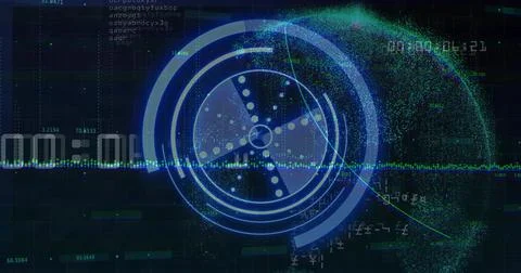 Displaying dashboard tracking rings on virtual control panel, with waveform and 스톡 일러스트