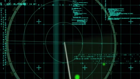 Displaying data and code, digital radar screen in green over black background Stock Footage 305010693