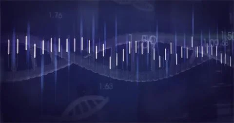 Displaying data bar chart and waveform on purple gradient canvas, with numeric Stock Illustration