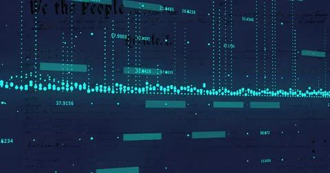 Displaying data chart centered on navy canvas showing cyan band dotted grid teal Stock Photos