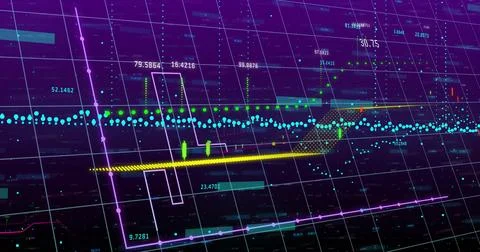 Displaying data chart on console grid matrix, showing yellow trend line, teal 스톡 일러스트