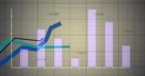 Displaying data chart with seven lavender bars on dashboard, showing trend lines イラスト素材