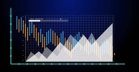 Displaying data chart showing overlays and orange blue bars on digital Stock Illustration