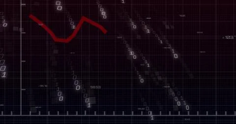 Displaying data chart tracing red polyline, streaming binary digits on digital Stock Illustration