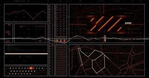 Displaying data dashboard at command center, showing line graphs 3D bars code 스톡 일러스트