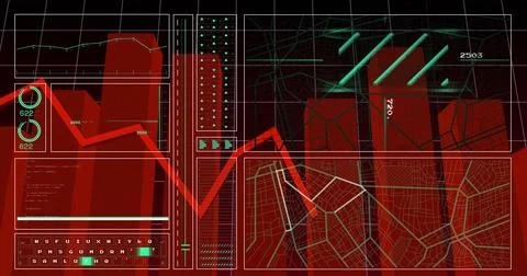 Displaying data dashboard at command center console, with line and bar charts Stock Photos