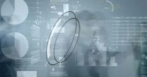 Displaying data dashboard showing 3D ring with numeric labels in data-analysis Stock Photos