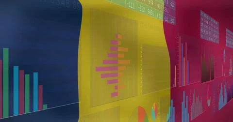 Displaying data dashboard in virtual environment with bar, line, pie charts a Stock Photos