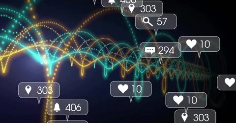 Displaying data-flow visual moving across dark gradient with cyan and amber a Stock Illustration