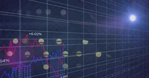 Displaying data graphs tracing red and blue lines on digital dashboard, Stock Photos