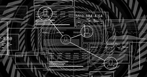Displaying data interface panel on spiral background, showing codes, keyboard 스톡 일러스트