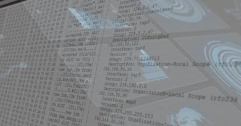 Displaying data interface streaming logs at console, with hex dumps, IPs and 3D Fotos de archivo