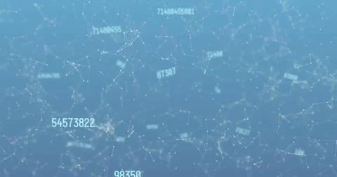 Displaying data network floating in virtual space, with glowing nodes and Stock Photos