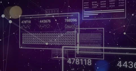 Displaying data panels with keyboard schematic, numeric overlays and code blocks Stock Illustration