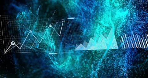 Displaying data in tech hub with line graph markers, area bar charts, gridlines イラスト素材