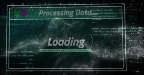 Displaying data UI overlay on screen, showing 'Processing Data' header, Stock Illustration