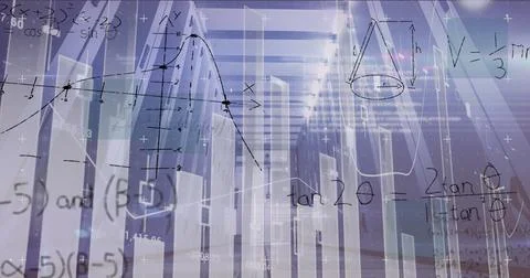 Displaying data view in digital space, with translucent 3D bars, plotted curve 스톡 사진