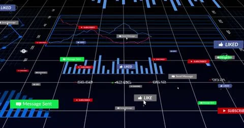 Displaying data on virtual grid plane showing charts, notifications and cursor Stock-Illustration
