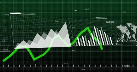 Displaying data visualization on dashboard, with area chart, line chart, bar Stock Illustration