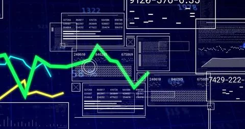 Displaying data visualization dashboard interface in analytics software, with Illustrazione stock