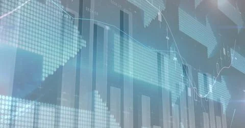 Displaying data visualization on dashboard screen, with bar charts, dotted world Stock Illustration