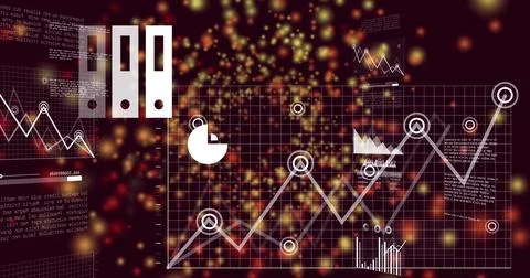 Displaying data visualization on dashboard, showing grid with ascending white Illustrazione stock