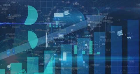 Displaying data visualization interface on virtual dashboard, with bar charts Stock Photos