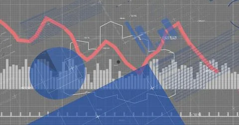 Displaying data visualization at schematic dashboard, with white bars, red line Foto stock