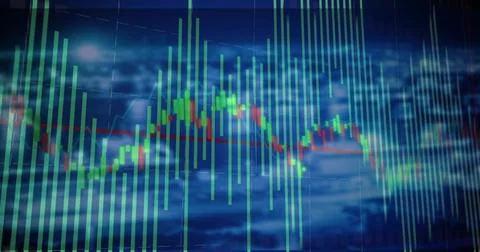 Displaying data visualization on screen, with green bars, red-and-green line and 스톡 일러스트