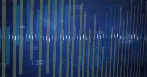 Displaying data visualization unfolding on dashboard with bars, waveform, line Illustrazione stock